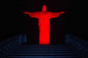 The lights of Christ the Redeemer illuminated red to remember the martyrs of today.