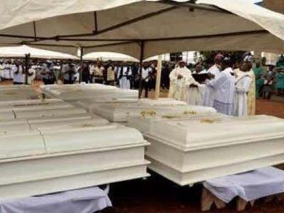Nigeria 2018
Photo: Funeral mass for the victims.

There was also the gruesome killing of two Catholic Priests of the Diocese of Makurdi who were celebrating morning Mass along with 14 other parishioners in Mbalom community of Gwer East LGA on the morning of 25th April 2018. Their bodies rest on the Diocesan prayer ground of Sesugh Maria at Ayati a village 16 kilometers out of Makurdi the Benue State capital


Photos taken out of the Presentation ACN-20210930-117425.pdf from IPIC - the quality of the single files is very low.